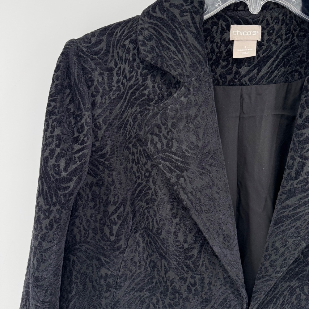 Chico's Black Velvet Animal Print Coat 1 M Whimsigoth Goth Witchy Dark Romantic - Picture 4 of 13